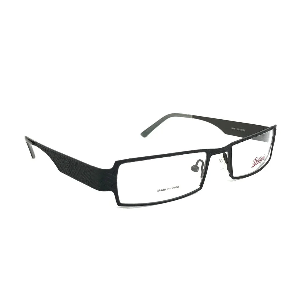 Bellagio Eyeglasses Frames B489 C-03 Black Gray Rectangle Full Rim 50-18-135